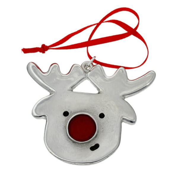 Rudolph Reindeer Red Nose Crystal Stylish Pewter Tree Ornament Decoration