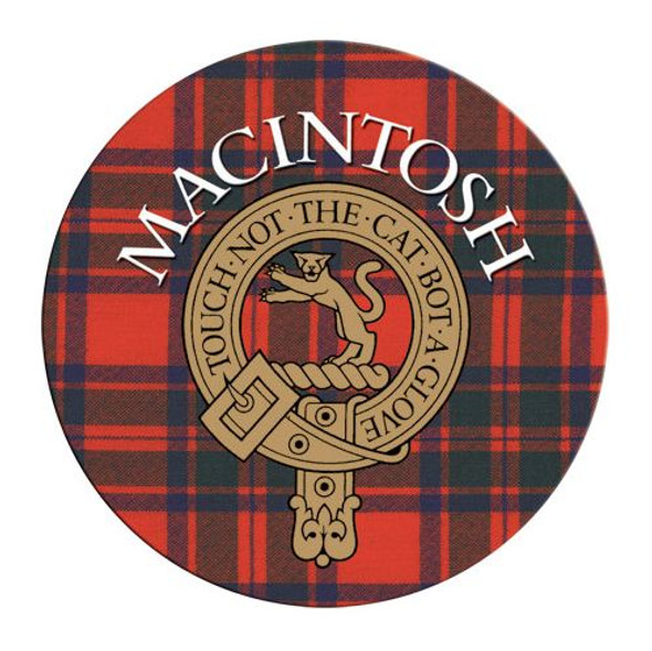 MacIntosh Clan Crest Tartan Cork Round Clan Badge Coasters Set of 4