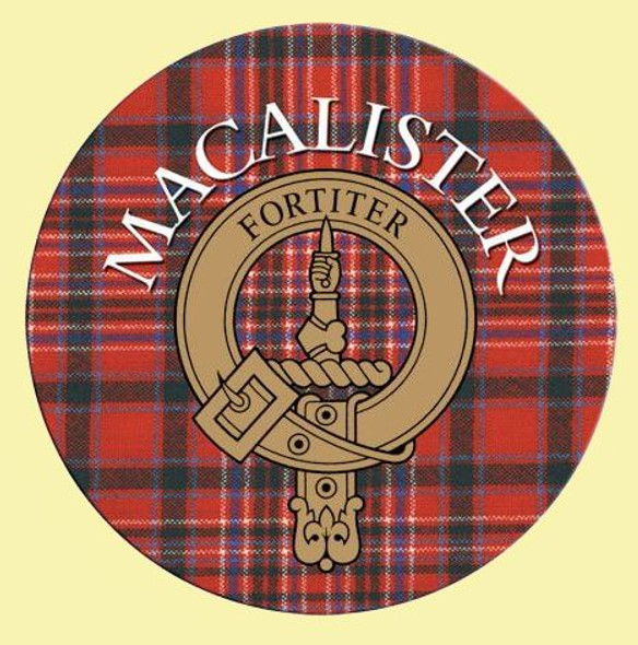 MacAlister Clan Crest Tartan Cork Round Clan Badge Coasters Set of 4