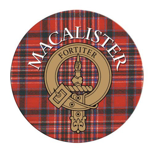 MacAlister Clan Crest Tartan Cork Round Clan Badge Coasters Set of 4