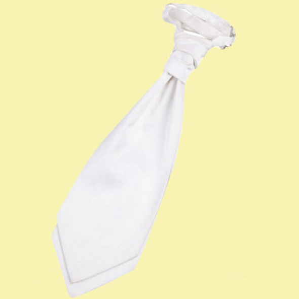 White Mens Plain Satin Pre-tied Ruche Wedding Cravat Necktie 