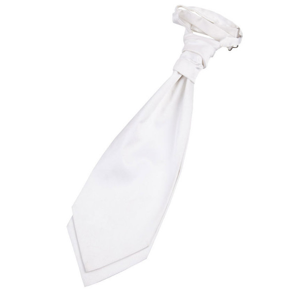 White Mens Plain Satin Pre-tied Ruche Wedding Cravat Necktie 