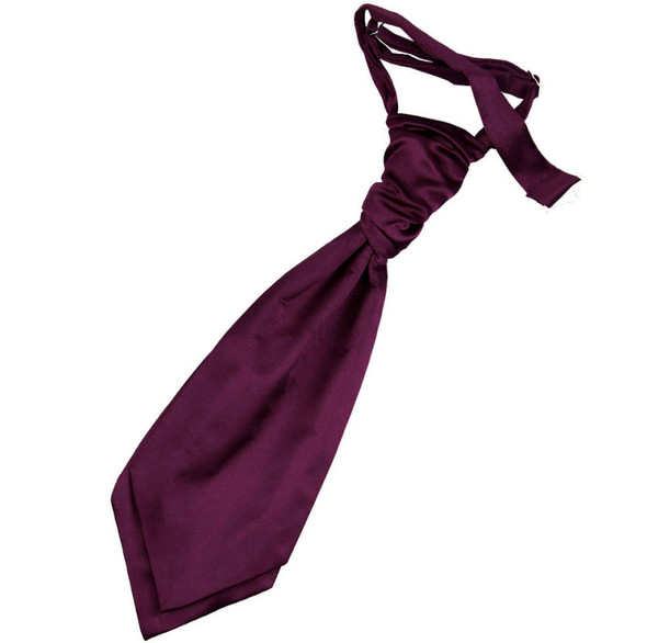 Plum Purple Boys Plain Satin Pre-tied Ruche Wedding Cravat Necktie 