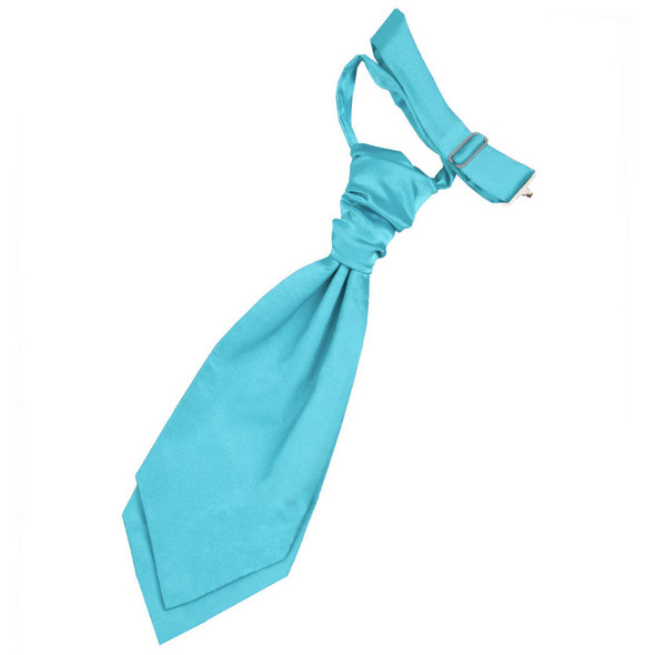 Robins Egg Blue Boys Plain Satin Pre-tied Ruche Wedding Cravat Necktie 