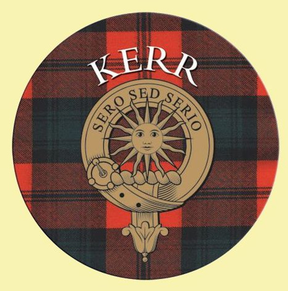 Kerr Clan Crest Tartan Cork Round Clan Badge Coasters Set of 4