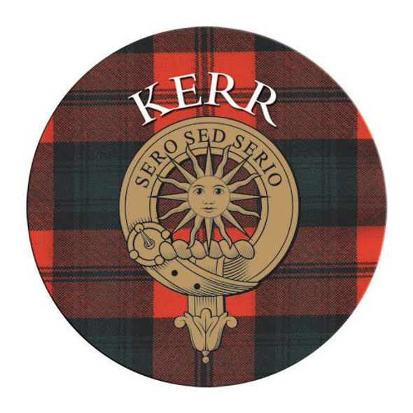 Kerr Clan Crest Tartan Cork Round Clan Badge Coasters Set of 4