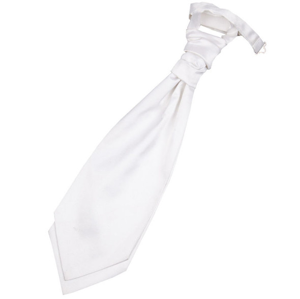 White Boys Plain Satin Pre-tied Ruche Wedding Cravat Necktie 