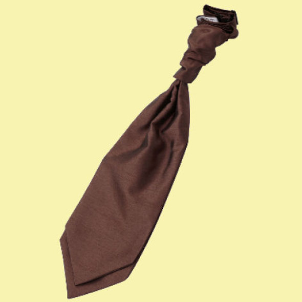 Chocolate Brown Mens Plain Shantung Pre-tied Ruche Wedding Cravat Necktie 