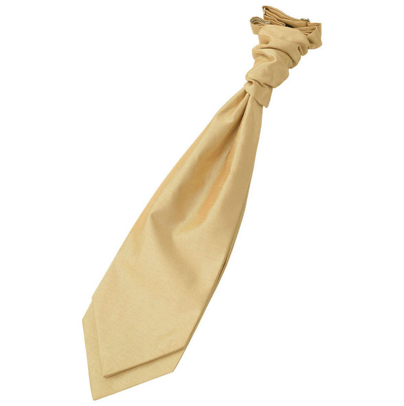 Gold Mens Plain Shantung Pre-tied Ruche Wedding Cravat Necktie 