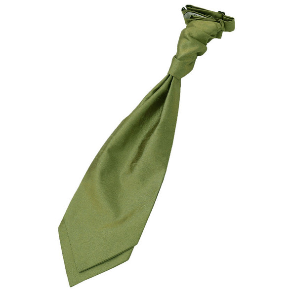 Olive Green Mens Plain Shantung Pre-tied Ruche Wedding Cravat Necktie 