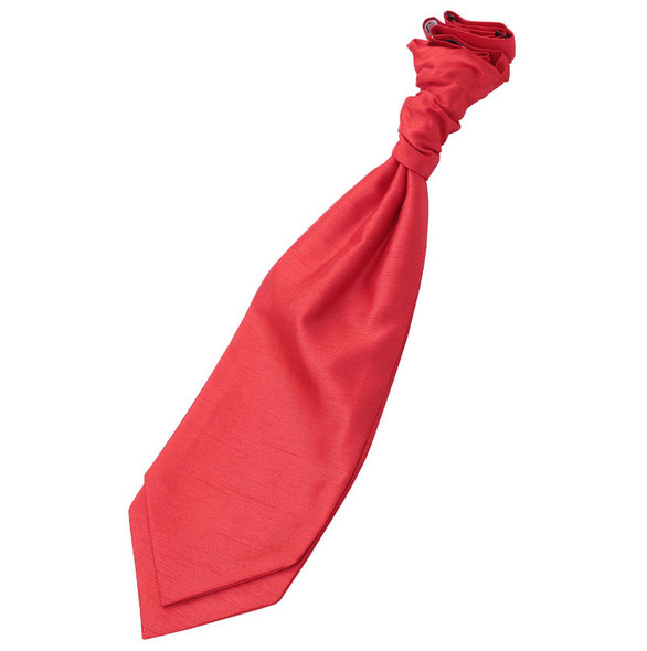 Scarlet Red Mens Plain Shantung Pre-tied Ruche Wedding Cravat Necktie 