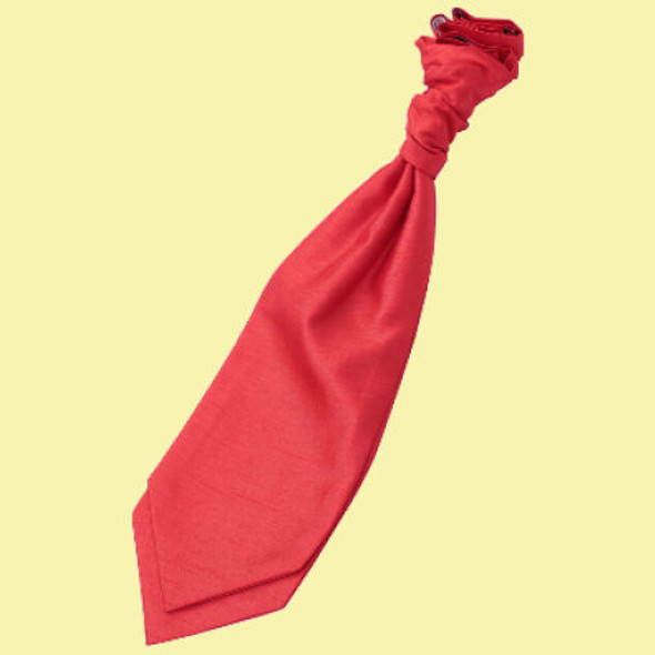 Scarlet Red Mens Plain Shantung Pre-tied Ruche Wedding Cravat Necktie 