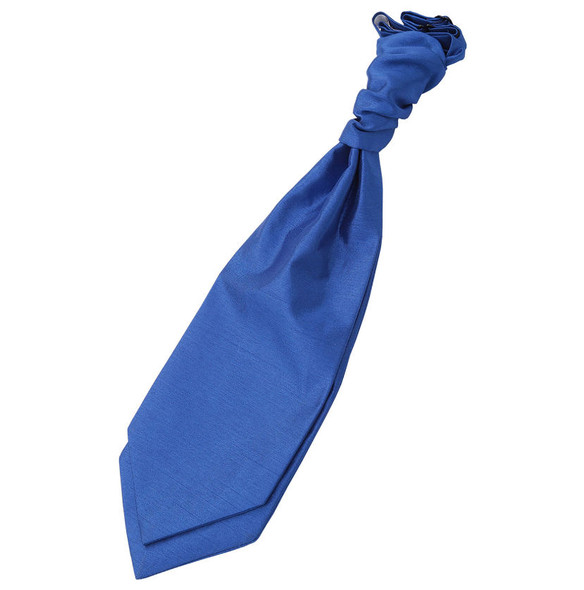 Royal Blue Mens Plain Shantung Pre-tied Ruche Wedding Cravat Necktie 