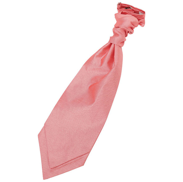 Salmon Pink Mens Plain Shantung Pre-tied Ruche Wedding Cravat Necktie 