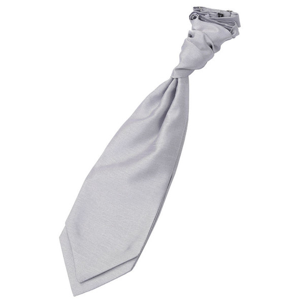 Silver Grey Mens Plain Shantung Pre-tied Ruche Wedding Cravat Necktie 