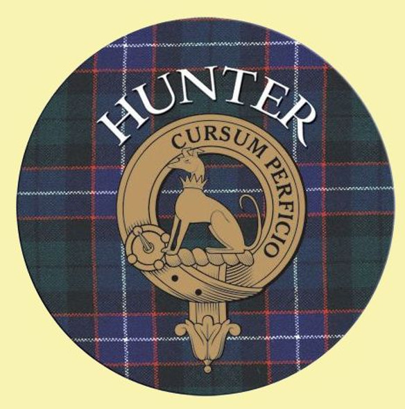 Hunter Clan Crest Tartan Cork Round Clan Badge Coasters Set of 4