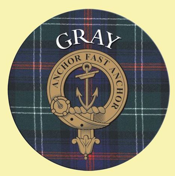 Gray Clan Crest Tartan Cork Round Clan Badge Coasters Set of 4