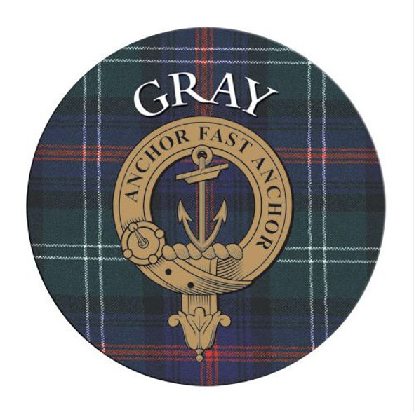 Gray Clan Crest Tartan Cork Round Clan Badge Coasters Set of 4