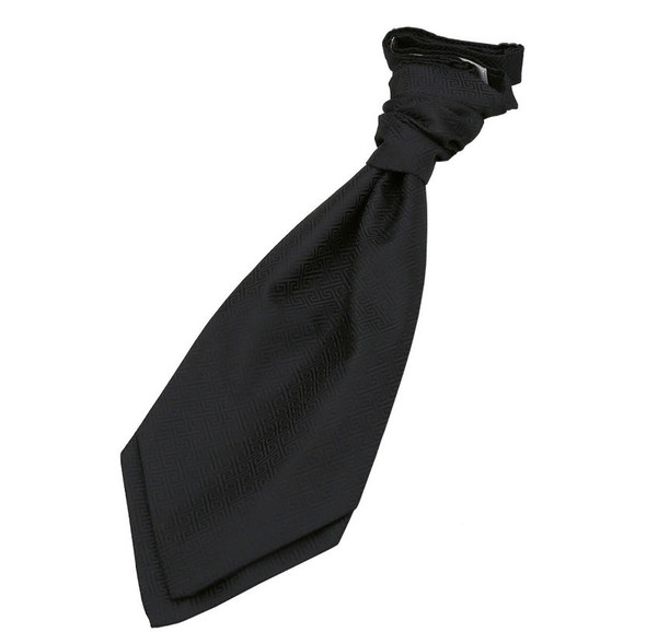 Black Boys Greek Key Microfibre Pre-tied Ruche Wedding Cravat Necktie 