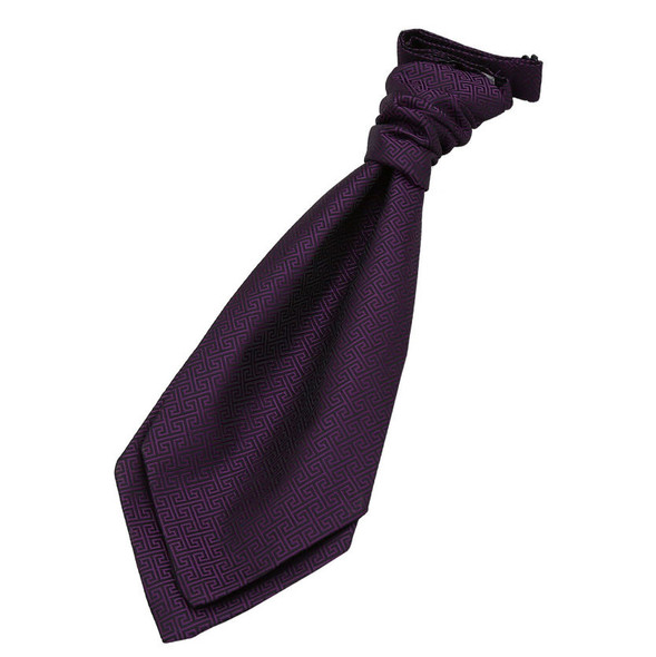 Cadbury Purple Boys Greek Key Microfibre Pre-tied Ruche Wedding Cravat Necktie 