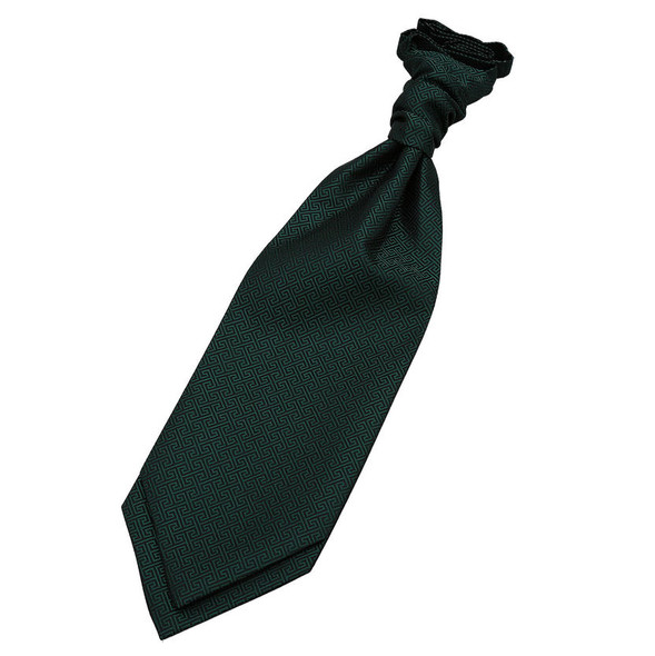 Dark Green Boys Greek Key Microfibre Pre-tied Ruche Wedding Cravat Necktie 