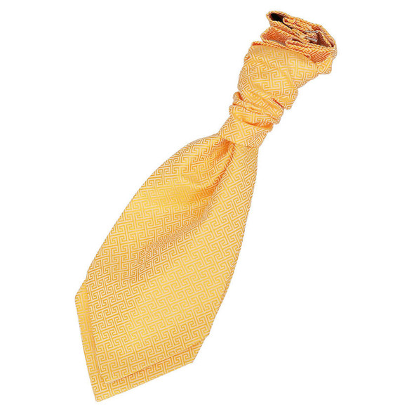 Marigold Yellow Boys Greek Key Microfibre Pre-tied Ruche Wedding Cravat Necktie 