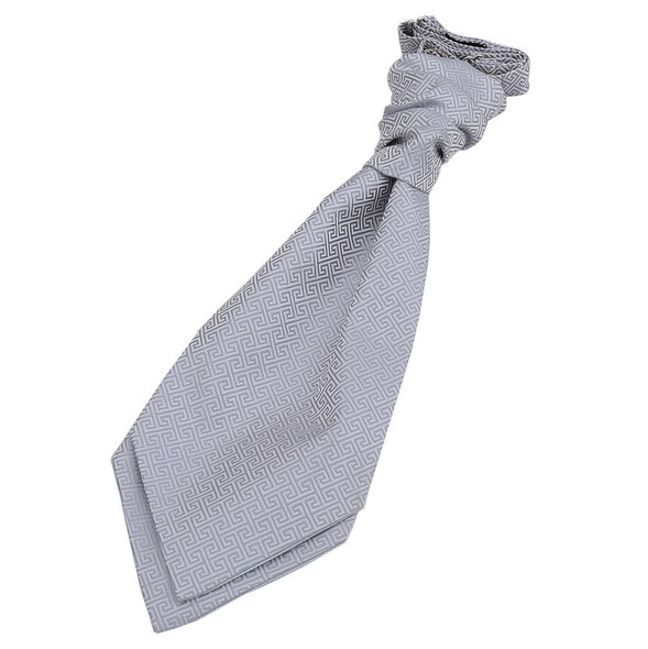 Silver Grey Boys Greek Key Microfibre Pre-tied Ruche Wedding Cravat Necktie 