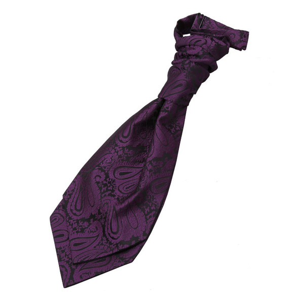 Purple Boys Paisley Microfibre Pre-tied Ruche Wedding Cravat Necktie 