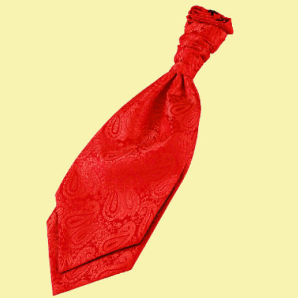 Scarlet Red Boys Paisley Microfibre Pre-tied Ruche Wedding Cravat Necktie 