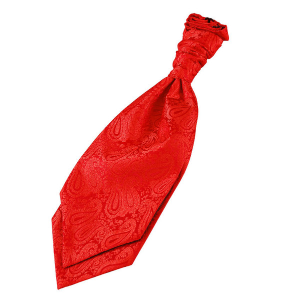 Scarlet Red Boys Paisley Microfibre Pre-tied Ruche Wedding Cravat Necktie 