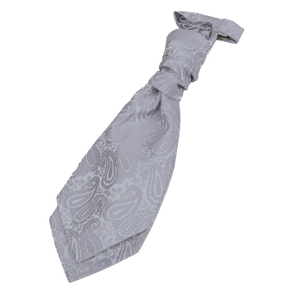 Silver Grey Boys Paisley Microfibre Pre-tied Ruche Wedding Cravat Necktie 