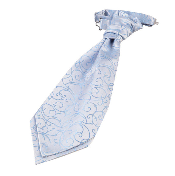 Baby Blue Boys Swirl Microfibre Pre-tied Ruche Wedding Cravat Necktie 