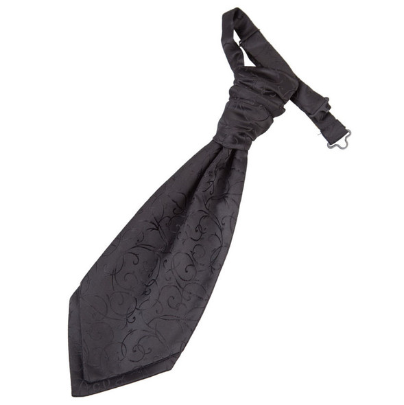 Black Boys Swirl Microfibre Pre-tied Ruche Wedding Cravat Necktie 