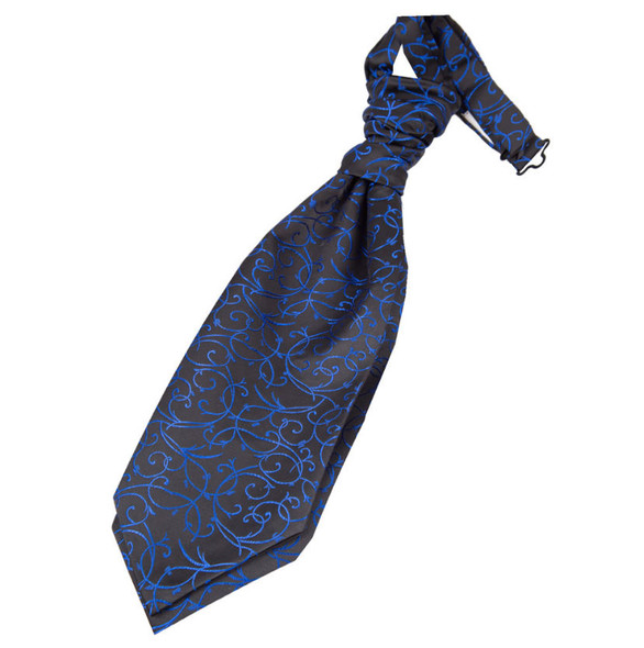 Black And Blue Boys Swirl Microfibre Pre-tied Ruche Wedding Cravat Necktie 