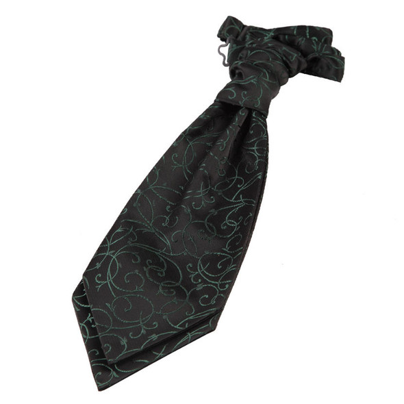 Black And Green Boys Swirl Microfibre Pre-tied Ruche Wedding Cravat Necktie 