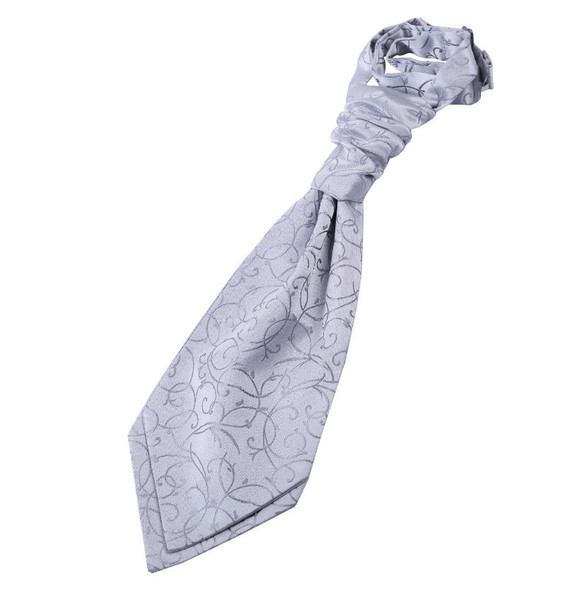 Silver Grey Boys Swirl Microfibre Pre-tied Ruche Wedding Cravat Necktie 