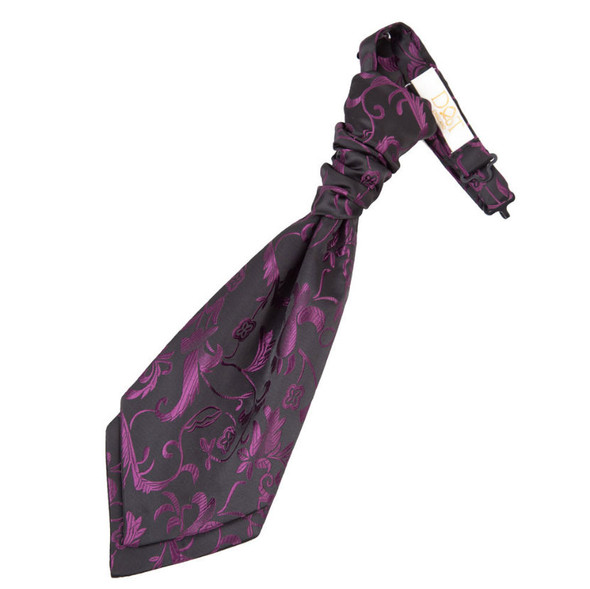 Black And Purple Boys Floral Microfibre Pre-tied Ruche Wedding Cravat Necktie 