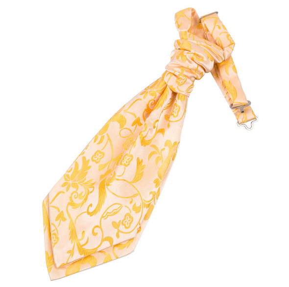 Gold Boys Floral Microfibre Pre-tied Ruche Wedding Cravat Necktie 