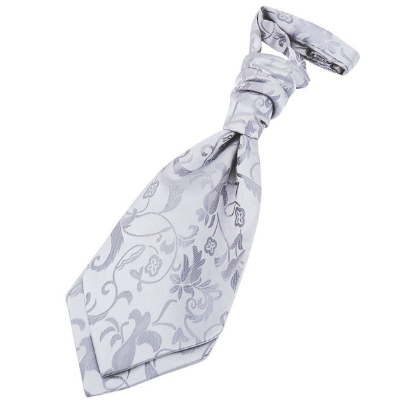 Silver Grey Boys Floral Microfibre Pre-tied Ruche Wedding Cravat Necktie 