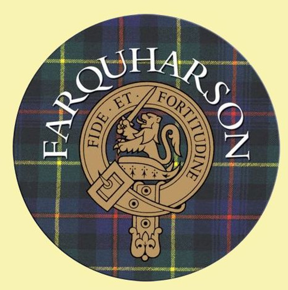 Farquharson Clan Crest Tartan Cork Round Clan Badge Coasters Set of 4