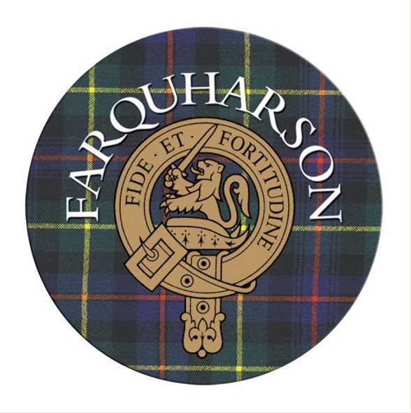 Farquharson Clan Crest Tartan Cork Round Clan Badge Coasters Set of 4