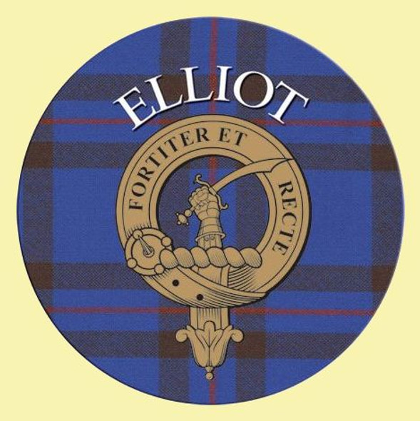 Elliot Clan Crest Tartan Cork Round Clan Badge Coasters Set of 4