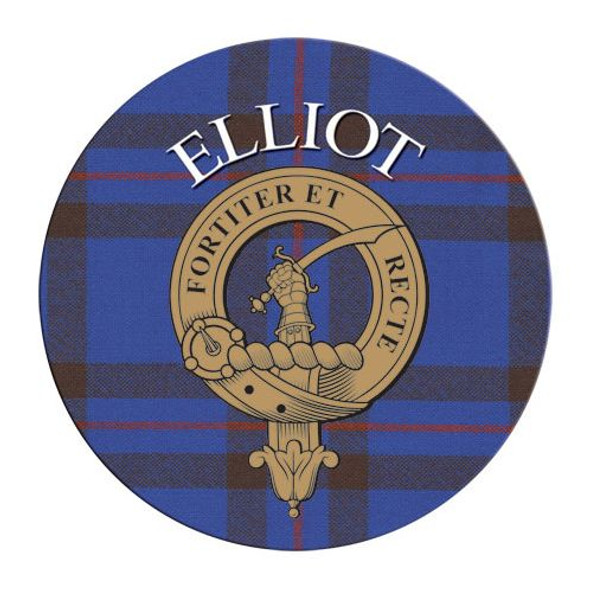 Elliot Clan Crest Tartan Cork Round Clan Badge Coasters Set of 4