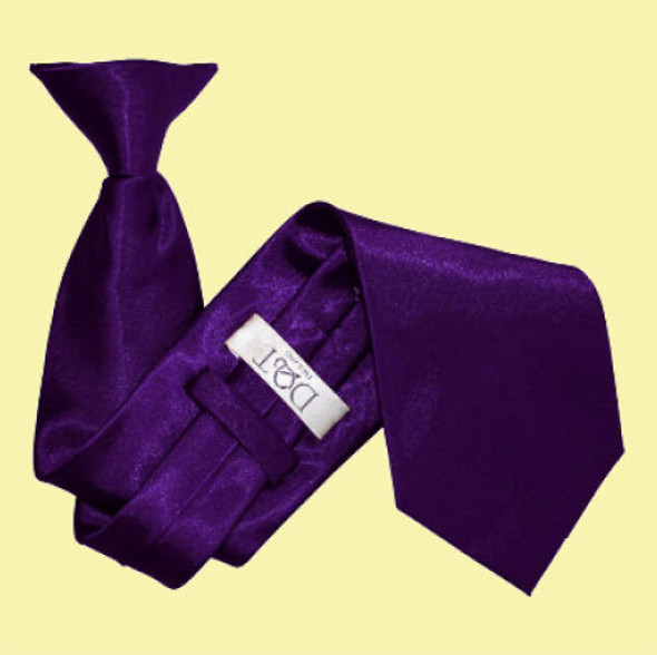 Purple Mens Plain Satin Clip-on Tie Wedding Necktie Set Of Five