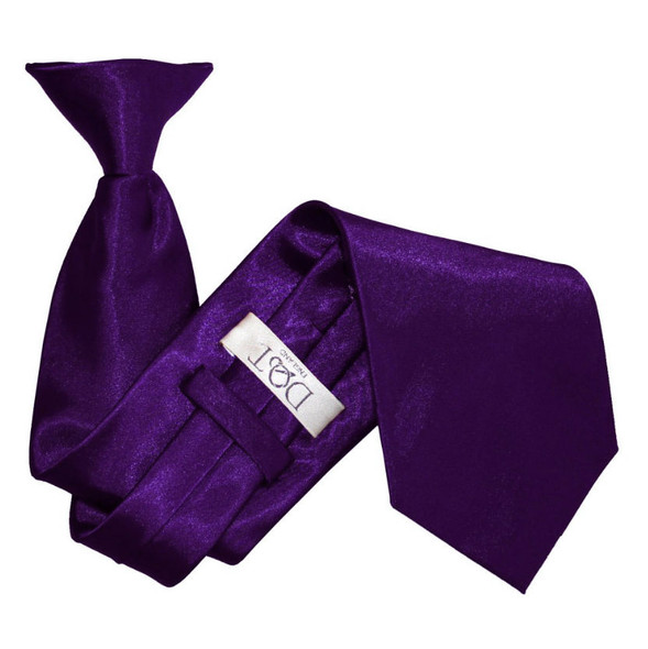 Purple Mens Plain Satin Clip-on Tie Wedding Necktie Set Of Five