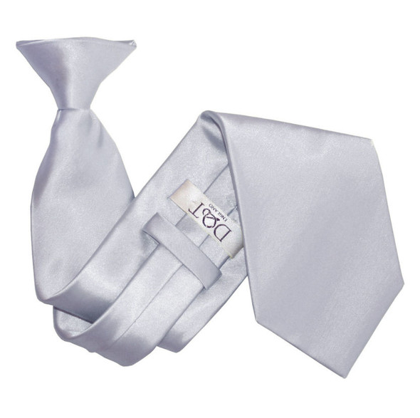 Silver Grey Mens Plain Satin Clip-on Tie Wedding Necktie Set Of Five