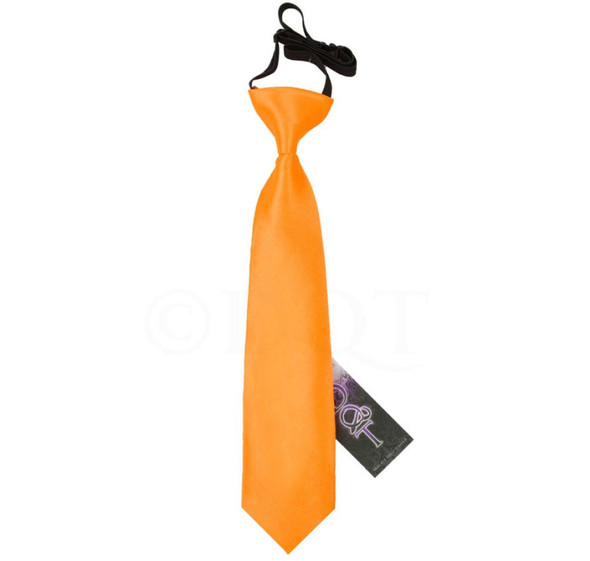 Fluorescent Orange Boys Plain Satin Elastic Tie Wedding Necktie 