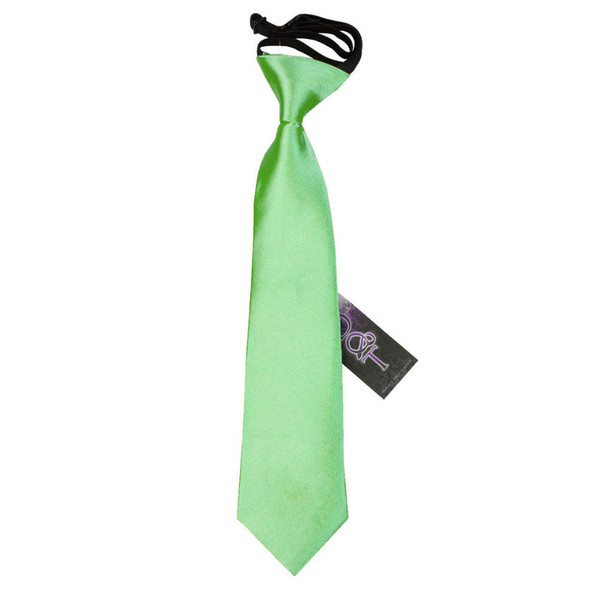 Lime Green Boys Plain Satin Elastic Tie Wedding Necktie 