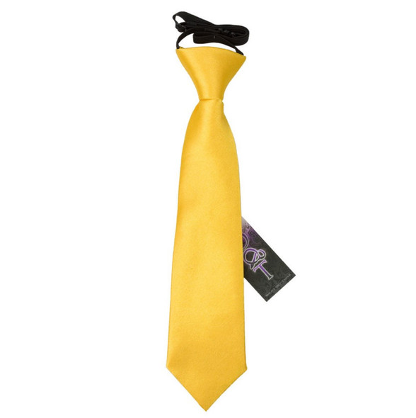 Marigold Yellow Boys Plain Satin Elastic Tie Wedding Necktie 