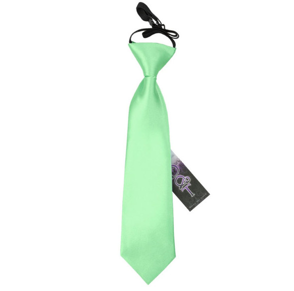 Mint Green Boys Plain Satin Elastic Tie Wedding Necktie 